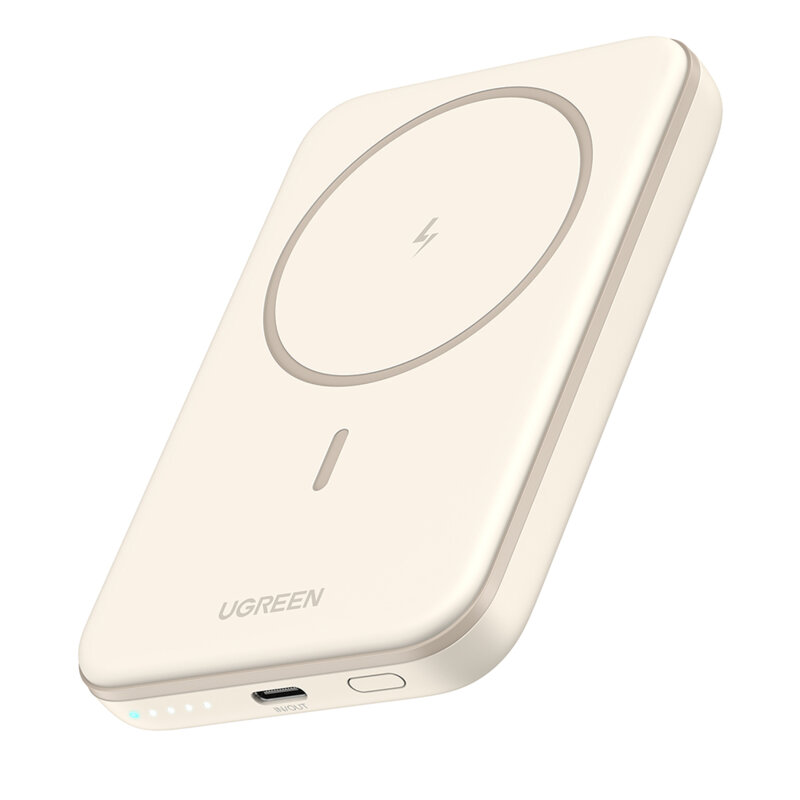 Power bank wireless 5000mAh, USB-C Ugreen, 15W, bej, 25207