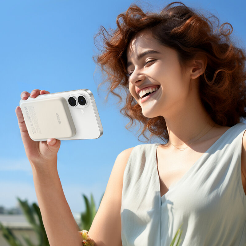 Power bank wireless 5000mAh, USB-C Ugreen, 15W, bej, 25207