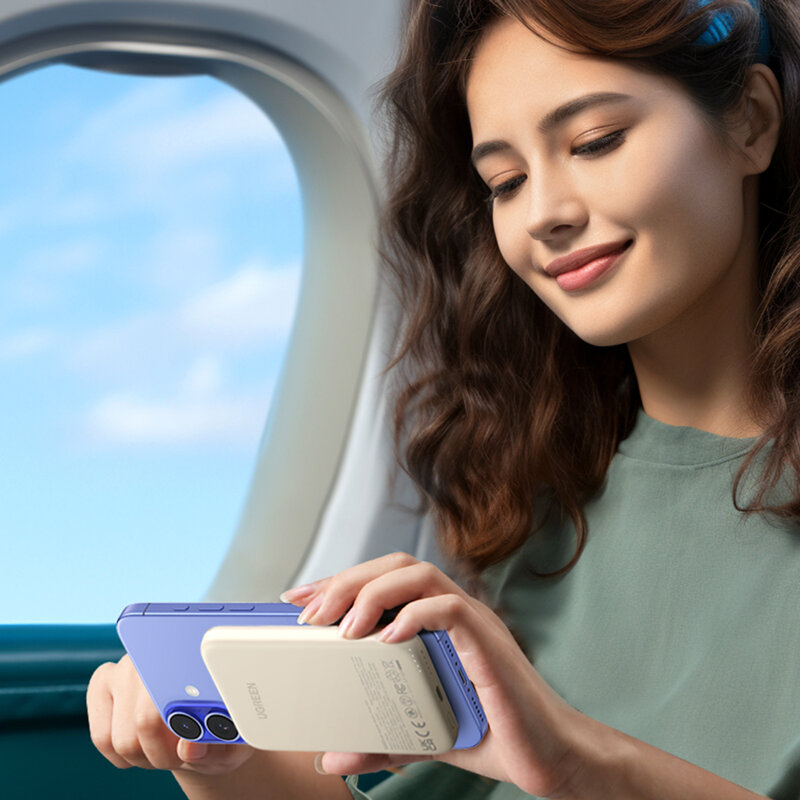 Power bank wireless 5000mAh, USB-C Ugreen, 15W, bej, 25207