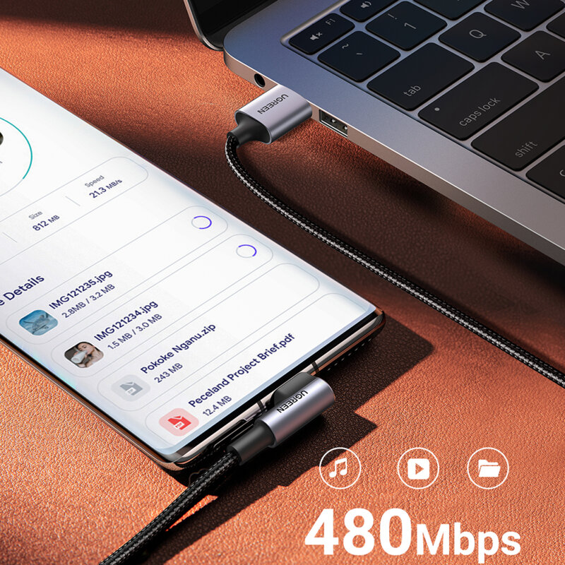 Cablu de date Fast Charge Type-C 18W, 2m, Ugreen, gri, 50942