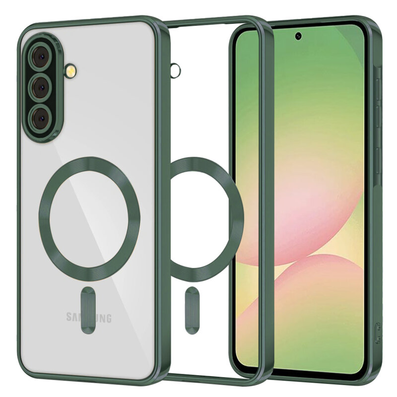 Husa premium Samsung Galaxy A56 5G Techsuit Luxury Crystal MagSafe, verde inchis