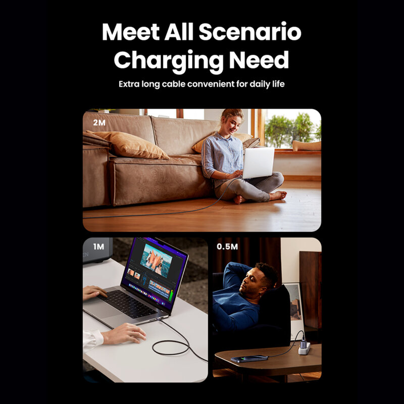 Cablu de date Type-C Ultra Fast Charge 100W, 2m Ugreen, gri, 45068