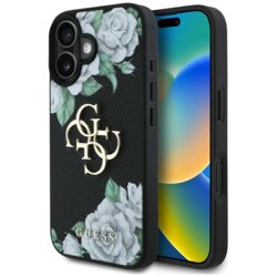Husa originala Guess iPhone 16 Hardcase 4G Grained Roses Big Logo, negru, GUHCP16SPGROP4MK