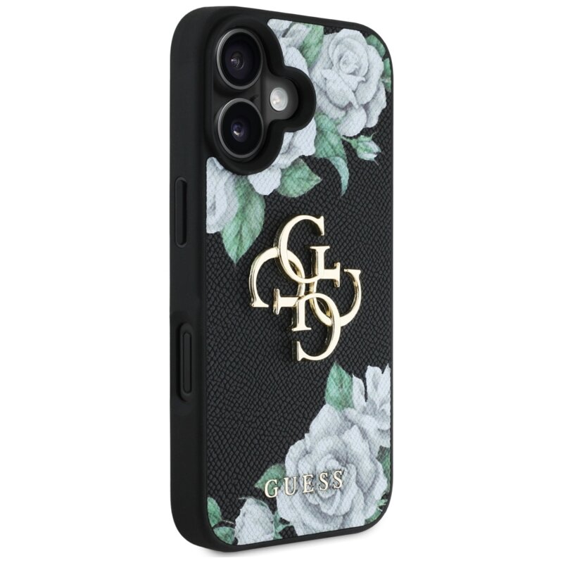Husa originala Guess iPhone 16 Hardcase 4G Grained Roses Big Logo, negru, GUHCP16SPGROP4MK