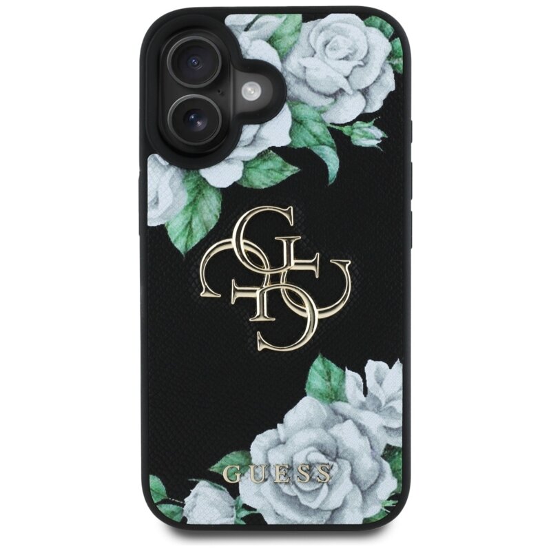 Husa originala Guess iPhone 16 Hardcase 4G Grained Roses Big Logo, negru, GUHCP16SPGROP4MK