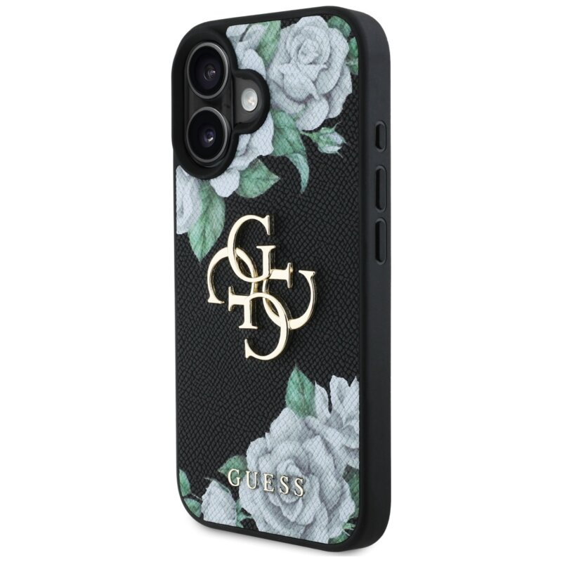 Husa originala Guess iPhone 16 Hardcase 4G Grained Roses Big Logo, negru, GUHCP16SPGROP4MK