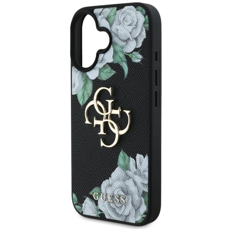 Husa originala Guess iPhone 16 Hardcase 4G Grained Roses Big Logo, negru, GUHCP16SPGROP4MK