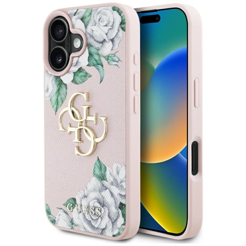 Husa originala Guess iPhone 16 Hardcase 4G Grained Roses Big Logo, roz, GUHCP16SPGROP4MP