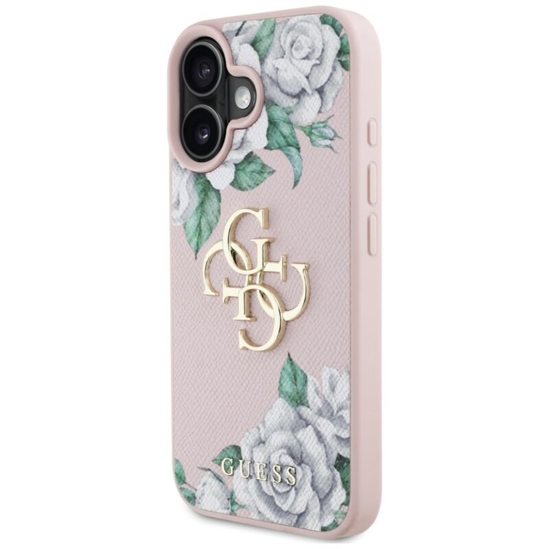 Husa originala Guess iPhone 16 Hardcase 4G Grained Roses Big Logo, roz, GUHCP16SPGROP4MP