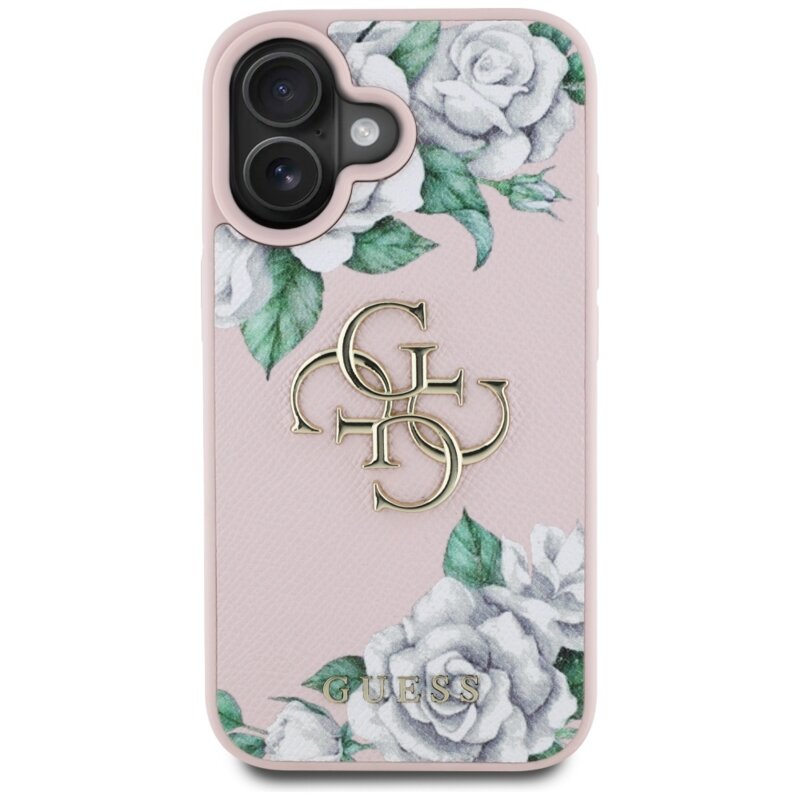 Husa originala Guess iPhone 16 Hardcase 4G Grained Roses Big Logo, roz, GUHCP16SPGROP4MP