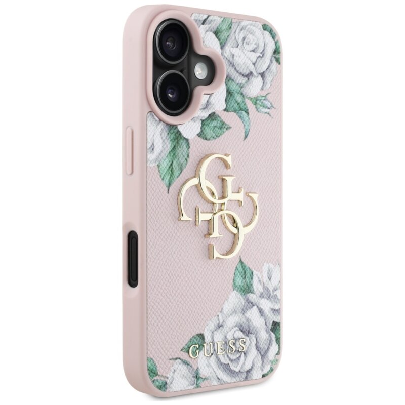 Husa originala Guess iPhone 16 Hardcase 4G Grained Roses Big Logo, roz, GUHCP16SPGROP4MP