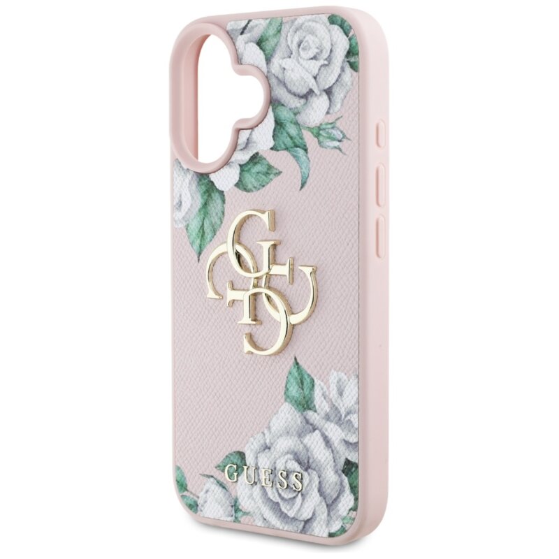 Husa originala Guess iPhone 16 Hardcase 4G Grained Roses Big Logo, roz, GUHCP16SPGROP4MP