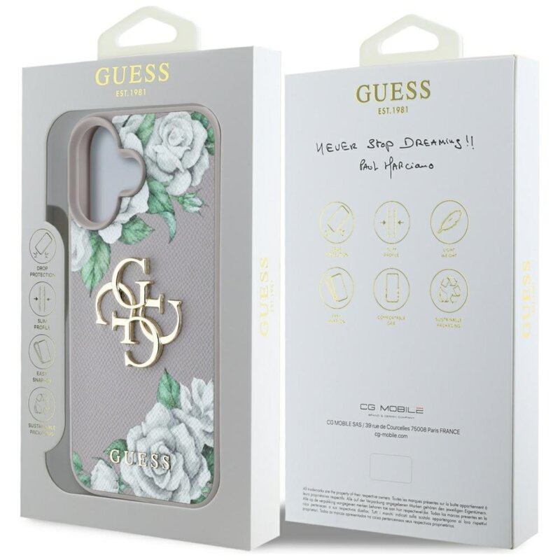 Husa originala Guess iPhone 16 Hardcase 4G Grained Roses Big Logo, mov, GUHCP16SPGROP4MU