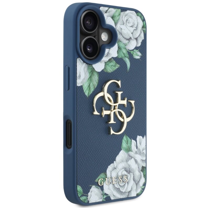 Husa originala Guess iPhone 16 Hardcase 4G Grained Roses Big Logo, albastru, GUHCP16SPGROP4MB