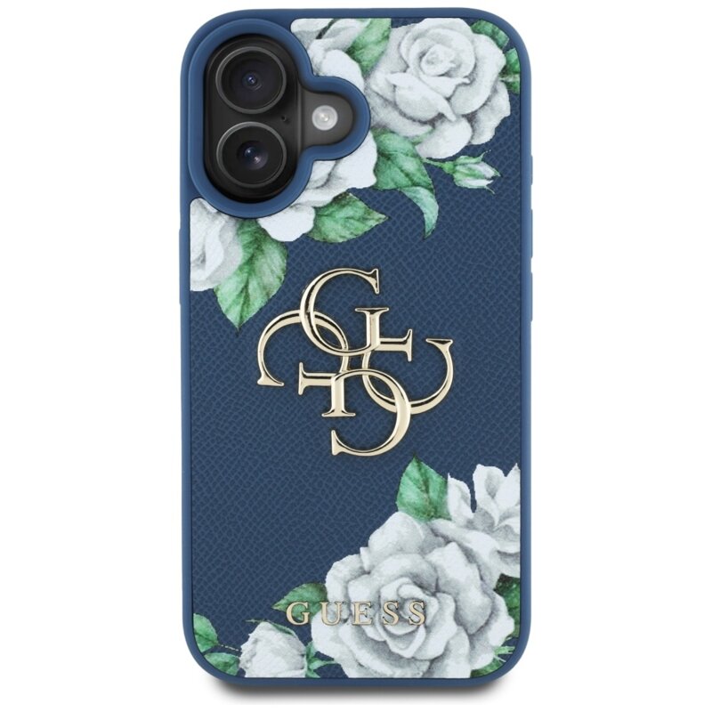 Husa originala Guess iPhone 16 Hardcase 4G Grained Roses Big Logo, albastru, GUHCP16SPGROP4MB