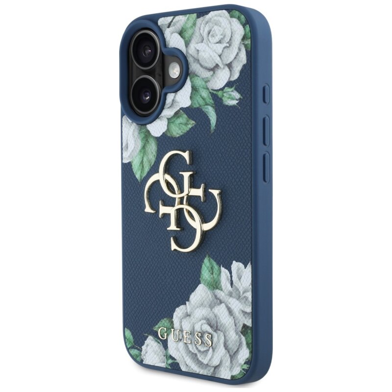 Husa originala Guess iPhone 16 Hardcase 4G Grained Roses Big Logo, albastru, GUHCP16SPGROP4MB