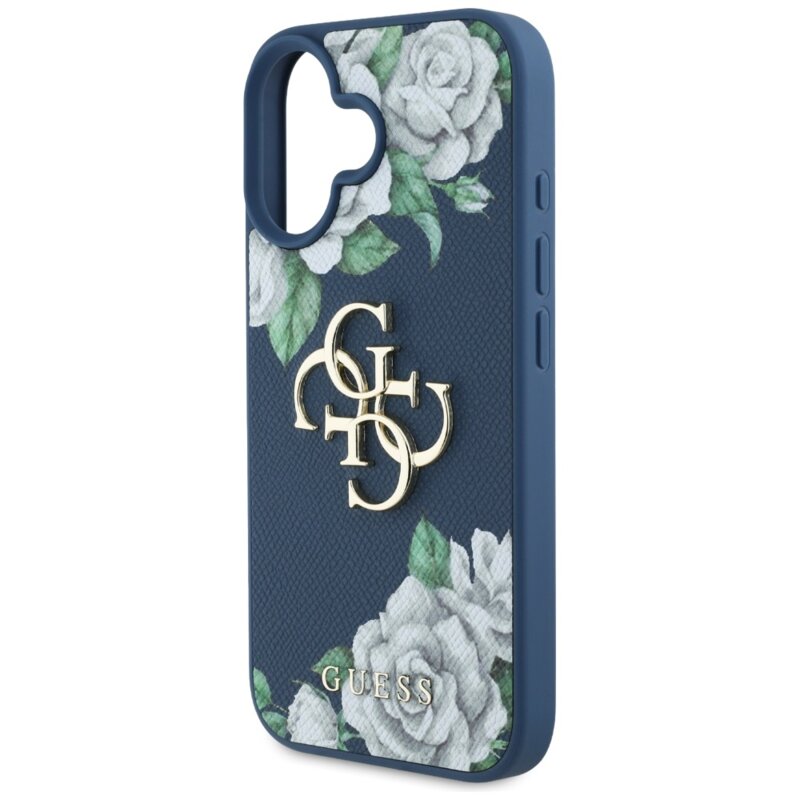 Husa originala Guess iPhone 16 Hardcase 4G Grained Roses Big Logo, albastru, GUHCP16SPGROP4MB