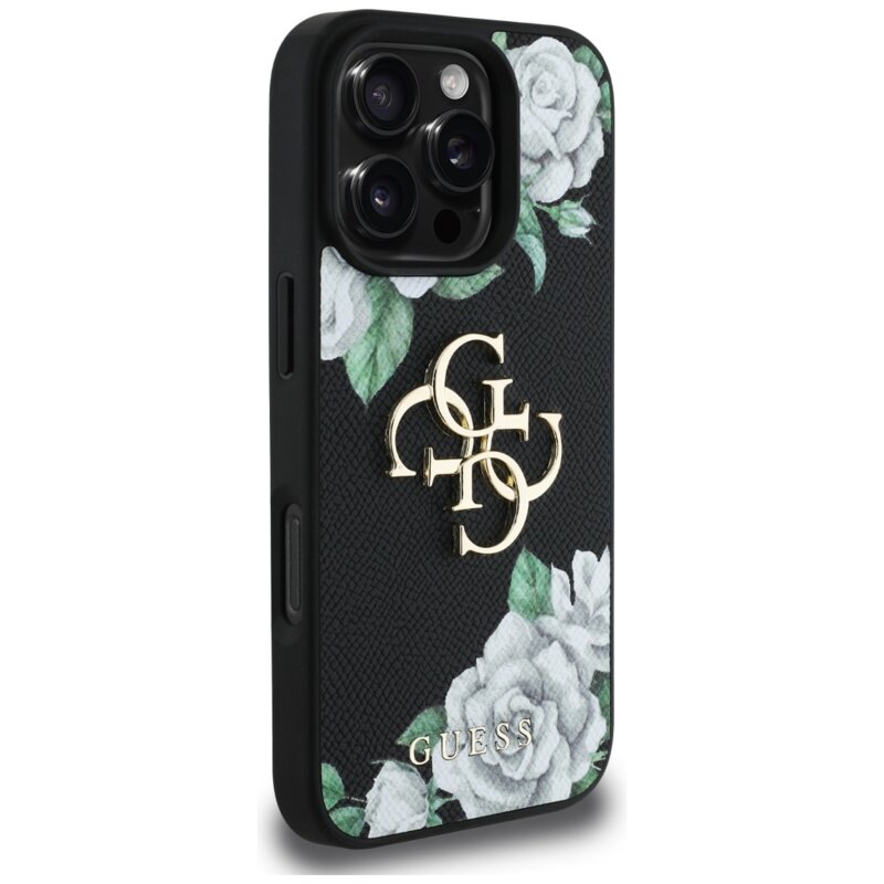 Husa originala Guess iPhone 16 Pro Hardcase 4G Grained Roses Big Logo, negru, GUHCP16LPGROP4MK