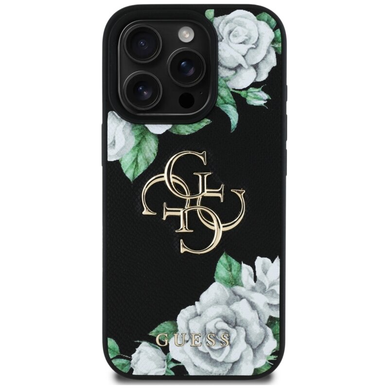 Husa originala Guess iPhone 16 Pro Hardcase 4G Grained Roses Big Logo, negru, GUHCP16LPGROP4MK