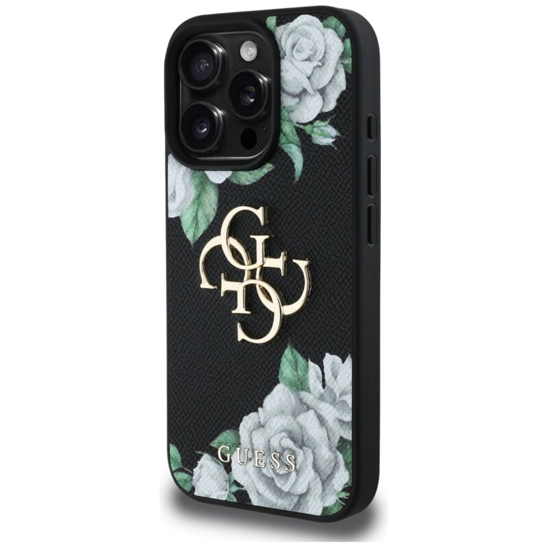 Husa originala Guess iPhone 16 Pro Hardcase 4G Grained Roses Big Logo, negru, GUHCP16LPGROP4MK