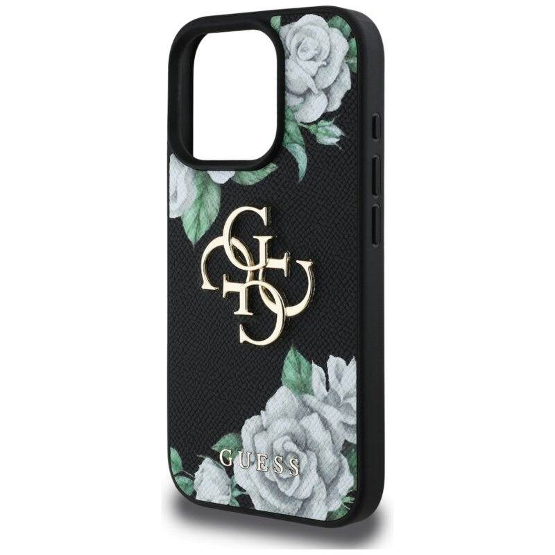 Husa originala Guess iPhone 16 Pro Hardcase 4G Grained Roses Big Logo, negru, GUHCP16LPGROP4MK