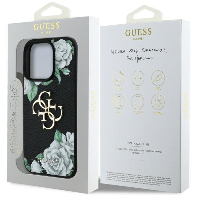 Husa originala Guess iPhone 16 Pro Hardcase 4G Grained Roses Big Logo, negru, GUHCP16LPGROP4MK