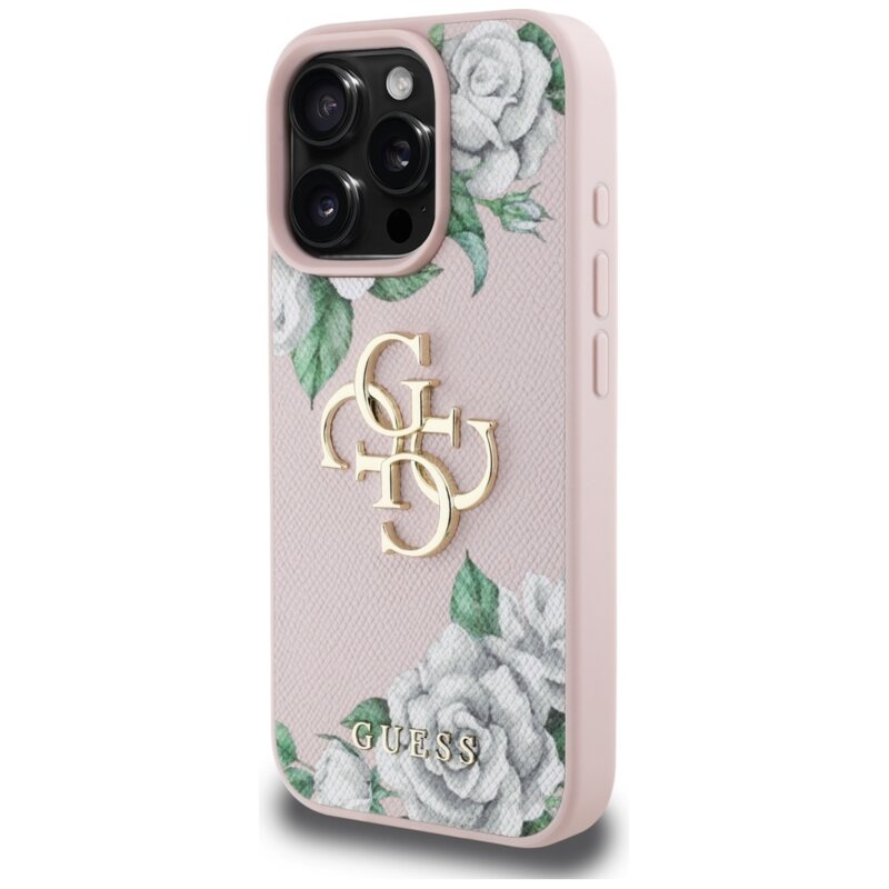 Husa originala Guess iPhone 16 Pro Hardcase 4G Grained Roses Big Logo, roz, GUHCP16LPGROP4MP