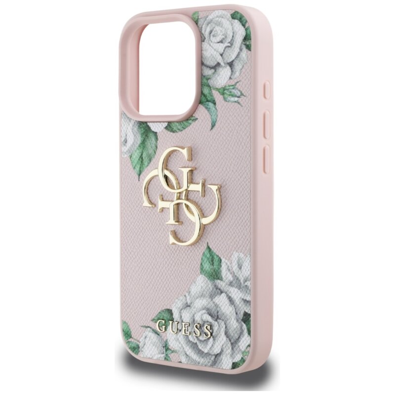 Husa originala Guess iPhone 16 Pro Hardcase 4G Grained Roses Big Logo, roz, GUHCP16LPGROP4MP