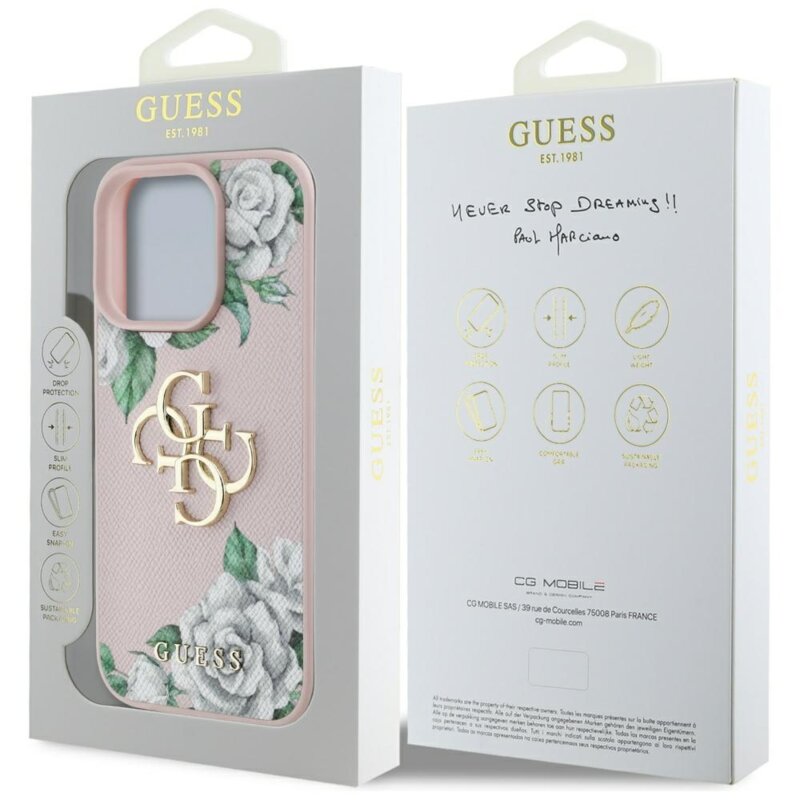 Husa originala Guess iPhone 16 Pro Hardcase 4G Grained Roses Big Logo, roz, GUHCP16LPGROP4MP
