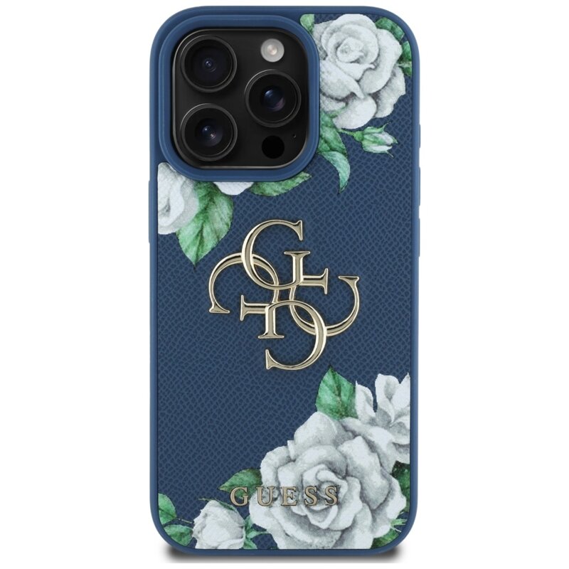 Husa originala Guess iPhone 16 Pro Hardcase 4G Grained Roses Big Logo, albastru, GUHCP16LPGROP4MB