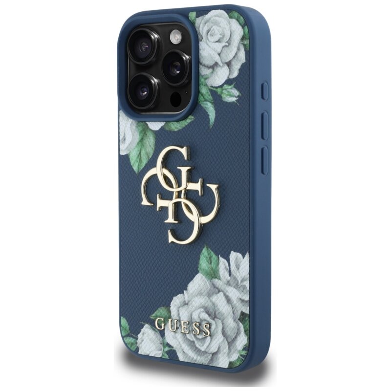Husa originala Guess iPhone 16 Pro Hardcase 4G Grained Roses Big Logo, albastru, GUHCP16LPGROP4MB