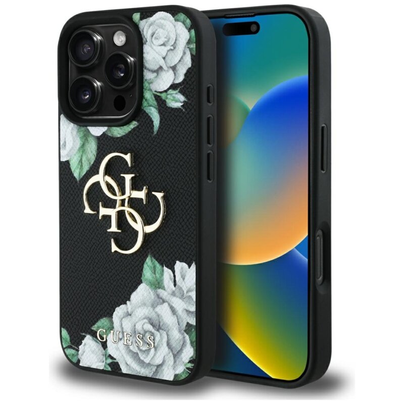 Husa originala Guess iPhone 16 Pro Max Hardcase 4G Grained Roses Big Logo, negru, GUHCP16XPGROP4MK