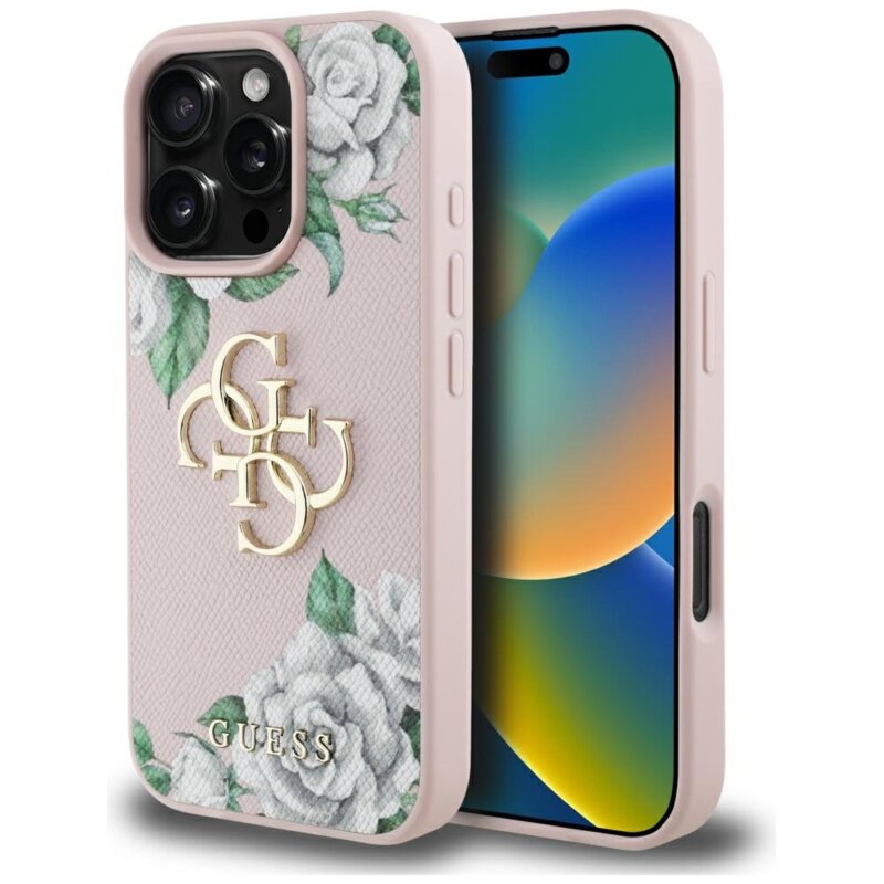 Husa originala Guess iPhone 16 Pro Max Hardcase 4G Grained Roses Big Logo, roz, GUHCP16XPGROP4MP