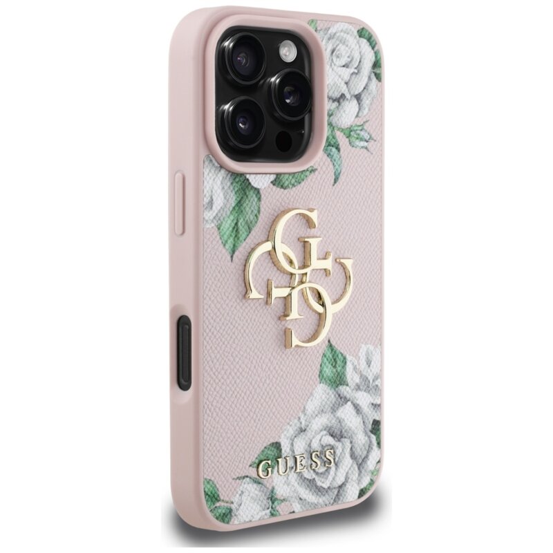 Husa originala Guess iPhone 16 Pro Max Hardcase 4G Grained Roses Big Logo, roz, GUHCP16XPGROP4MP