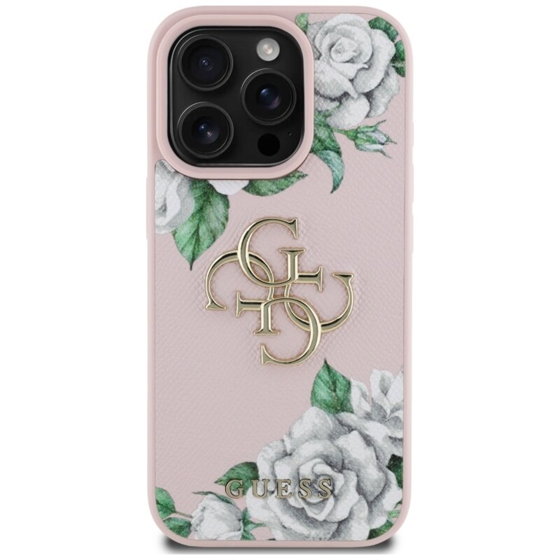 Husa originala Guess iPhone 16 Pro Max Hardcase 4G Grained Roses Big Logo, roz, GUHCP16XPGROP4MP