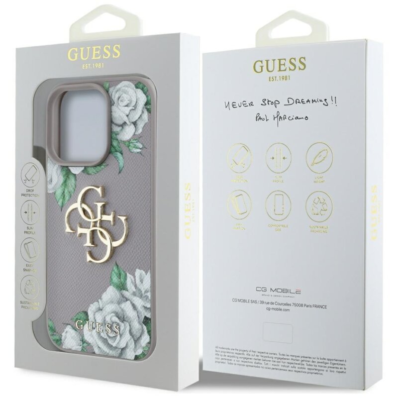 Husa originala Guess iPhone 16 Pro Max Hardcase 4G Grained Roses Big Logo, mov, GUHCP16XPGROP4MU