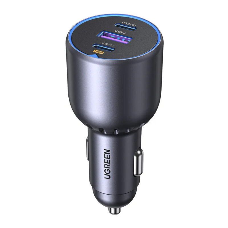 Incarcator auto bricheta USB, 2x Type-C Ugreen, gri, 35025