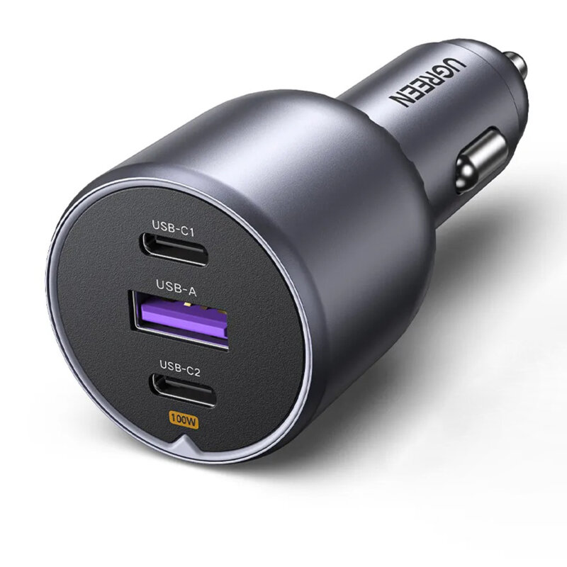 Incarcator auto bricheta USB, 2x Type-C Ugreen, gri, 35025