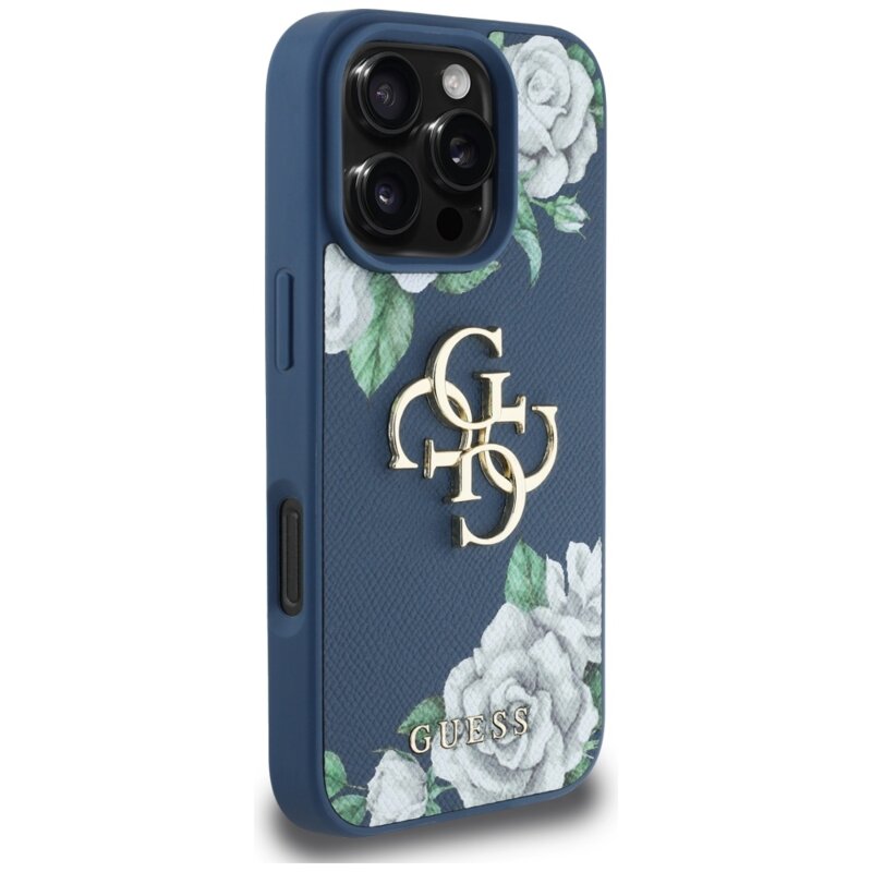 Husa originala Guess iPhone 16 Pro Max Hardcase 4G Grained Roses Big Logo, albastru, GUHCP16XPGROP4MB