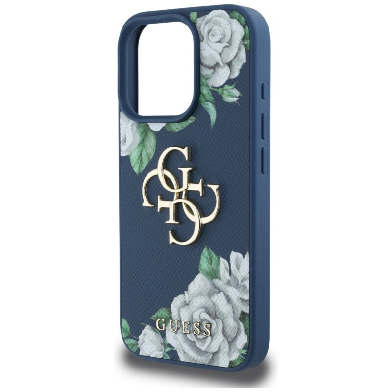 Husa originala Guess iPhone 16 Pro Max Hardcase 4G Grained Roses Big Logo, albastru, GUHCP16XPGROP4MB