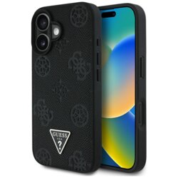Husa iPhone 16 Guess Peony Grained Hot Stamp Triangle MagSafe, negru, GUHMP16SPGBTMK