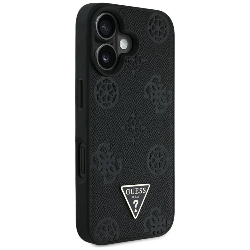 Husa iPhone 16 Guess Peony Grained Hot Stamp Triangle MagSafe, negru, GUHMP16SPGBTMK