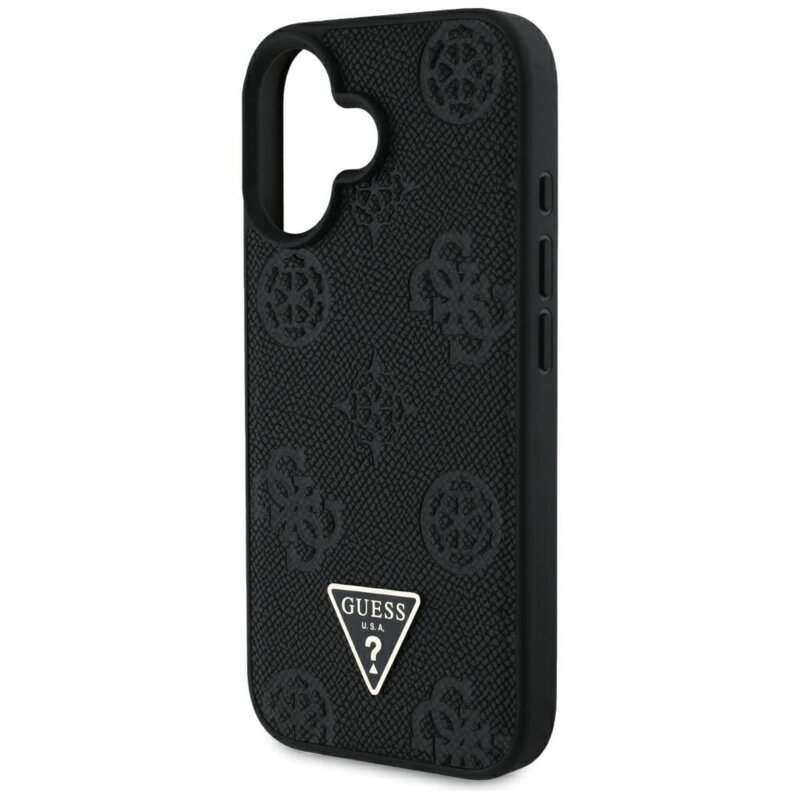 Husa iPhone 16 Guess Peony Grained Hot Stamp Triangle MagSafe, negru, GUHMP16SPGBTMK