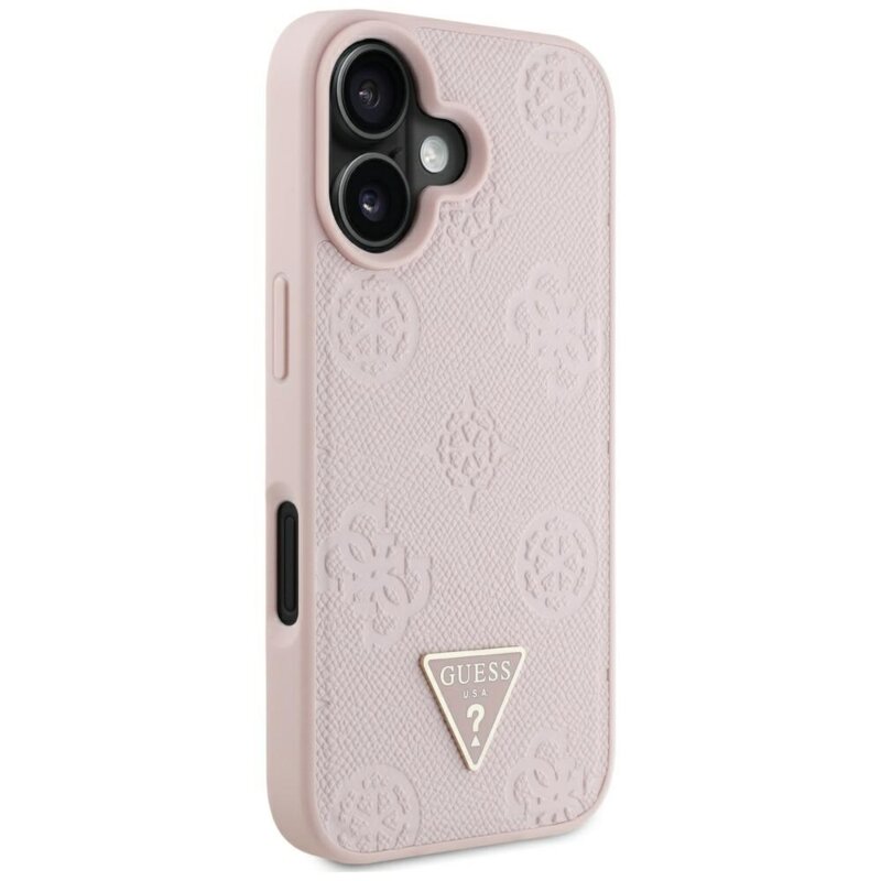 Husa iPhone 16 Guess Peony Grained Hot Stamp Triangle MagSafe, roz, GUHMP16SPGBTMP
