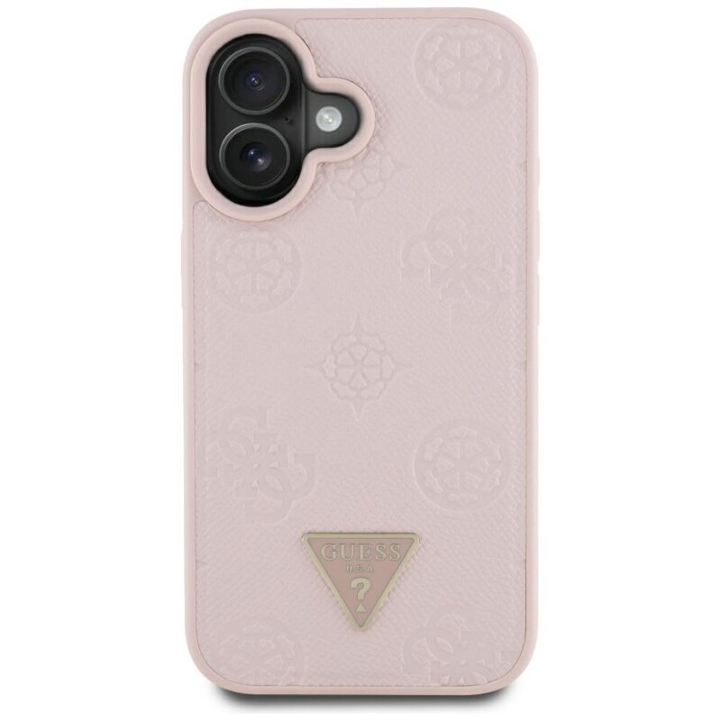 Husa iPhone 16 Guess Peony Grained Hot Stamp Triangle MagSafe, roz, GUHMP16SPGBTMP