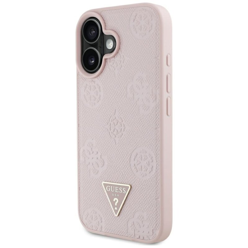 Husa iPhone 16 Guess Peony Grained Hot Stamp Triangle MagSafe, roz, GUHMP16SPGBTMP