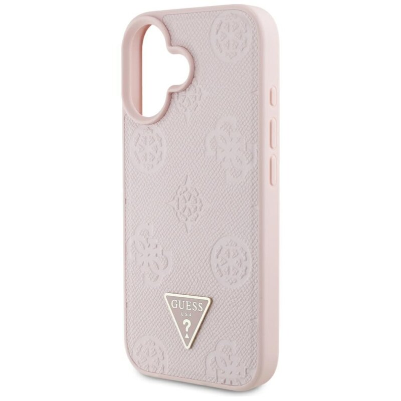 Husa iPhone 16 Guess Peony Grained Hot Stamp Triangle MagSafe, roz, GUHMP16SPGBTMP