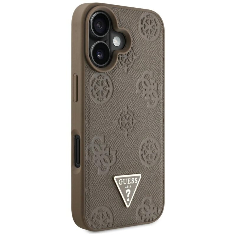 Husa iPhone 16 Guess Peony Grained Hot Stamp Triangle MagSafe, maro, GUHMP16SPGBTMW