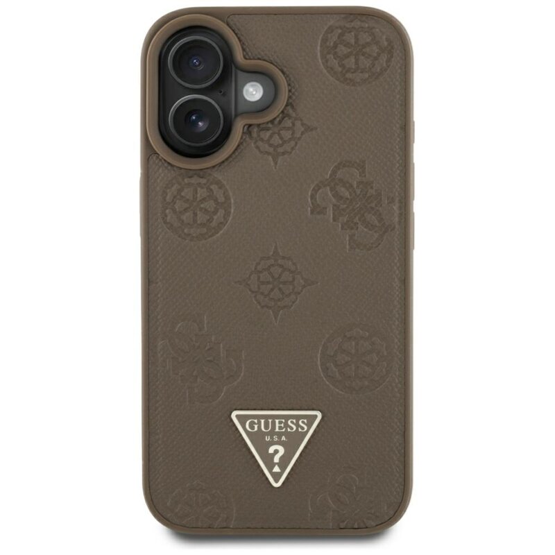 Husa iPhone 16 Guess Peony Grained Hot Stamp Triangle MagSafe, maro, GUHMP16SPGBTMW