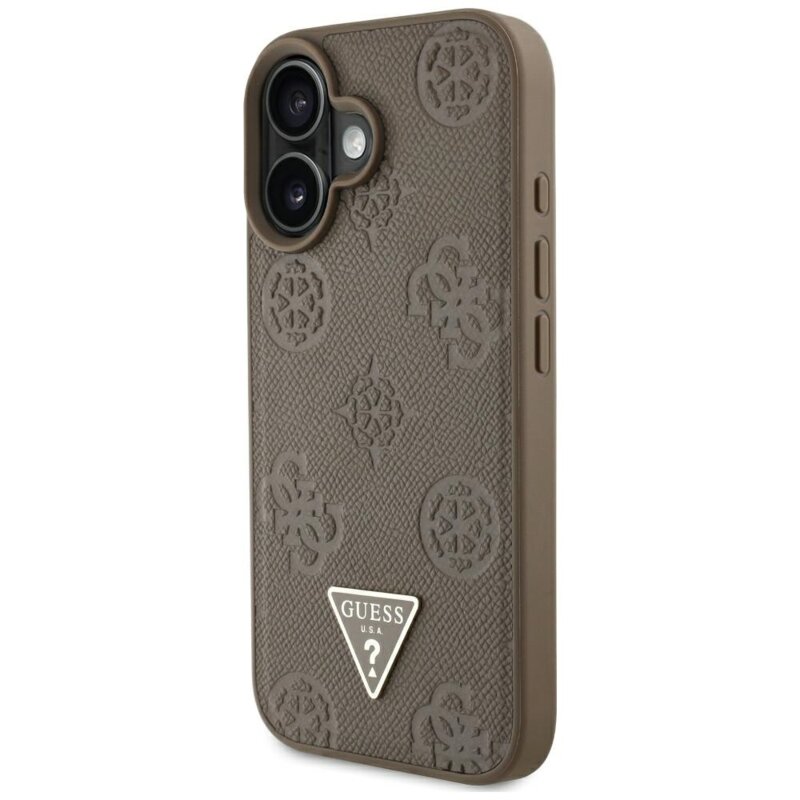 Husa iPhone 16 Guess Peony Grained Hot Stamp Triangle MagSafe, maro, GUHMP16SPGBTMW